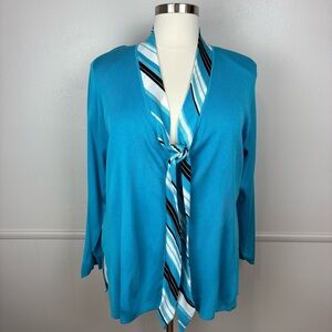 Exclusively Misook Woman‎ NWT Open Front Knit Jacket With Tie Size 1X Turquoise